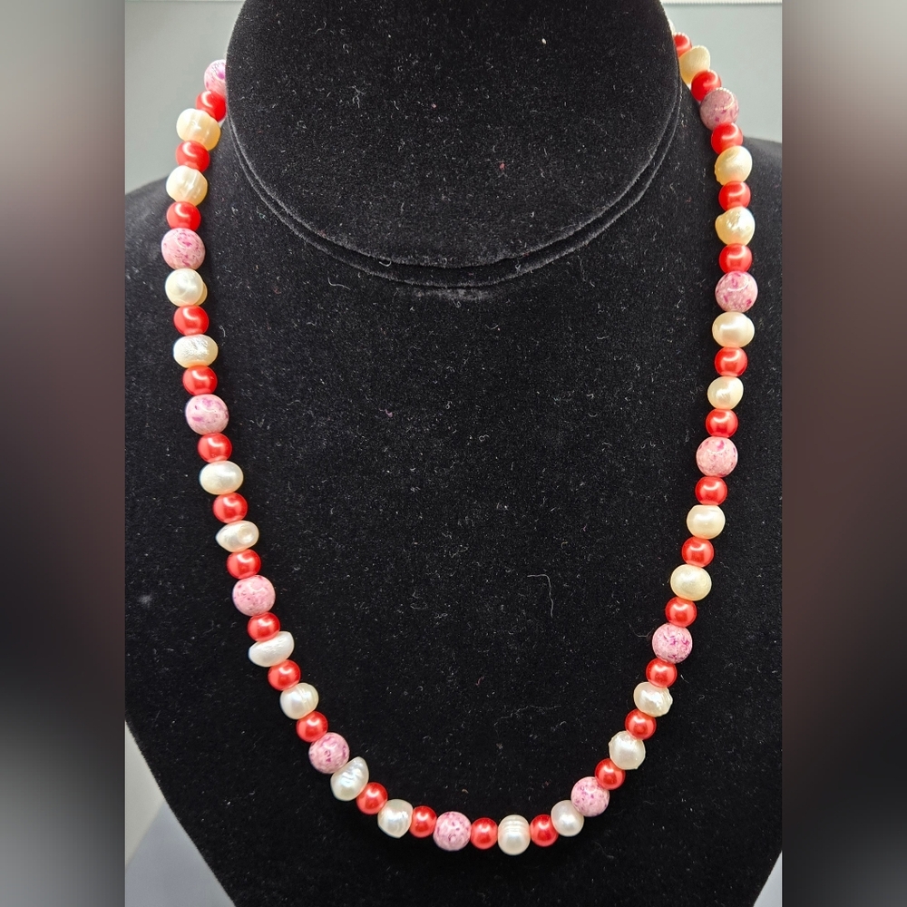Genuine Pearl & Glass Bead Necklace Wire Strung Possibly Hand Crafted